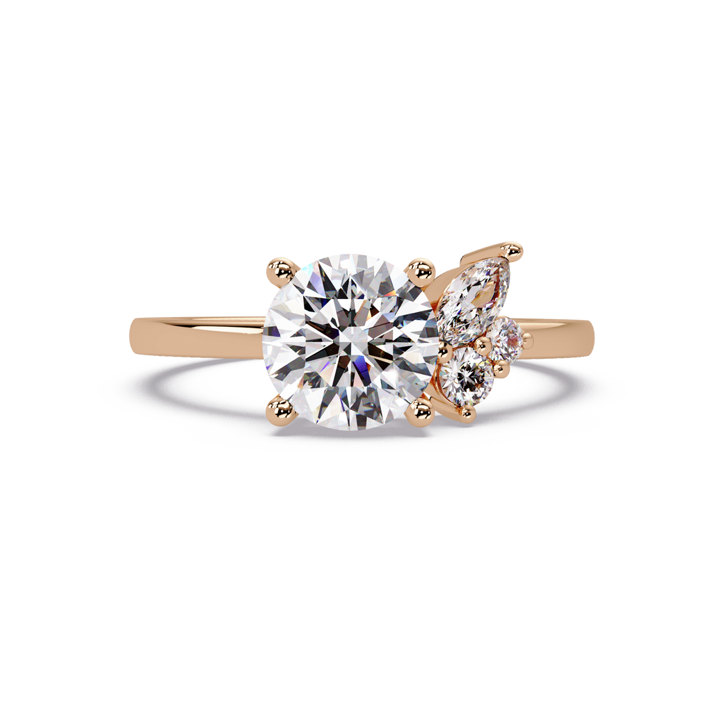 Round Cut Diamond Cluster Side Stones Engagement Ring