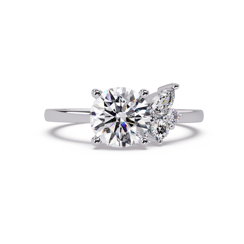 Round Cut Diamond Cluster Side Stones Engagement Ring