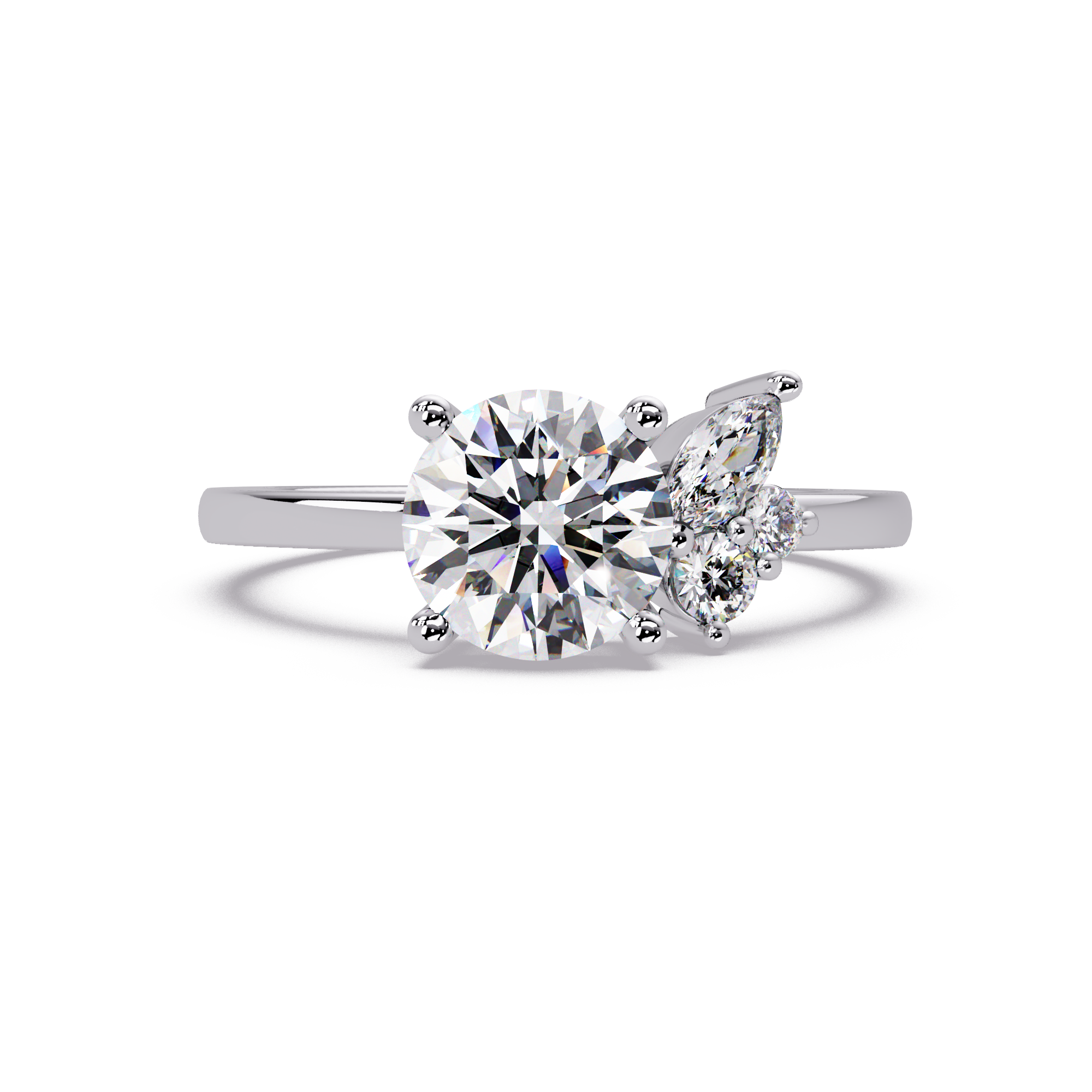 Round Cut Diamond Cluster Side Stones Engagement Ring