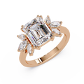 Emerald Cut Diamond Marquise Floral Cluster Engagement Ring