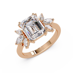 Emerald Cut Diamond Marquise Floral Cluster Engagement Ring