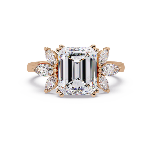 Emerald Cut Diamond Marquise Floral Cluster Engagement Ring