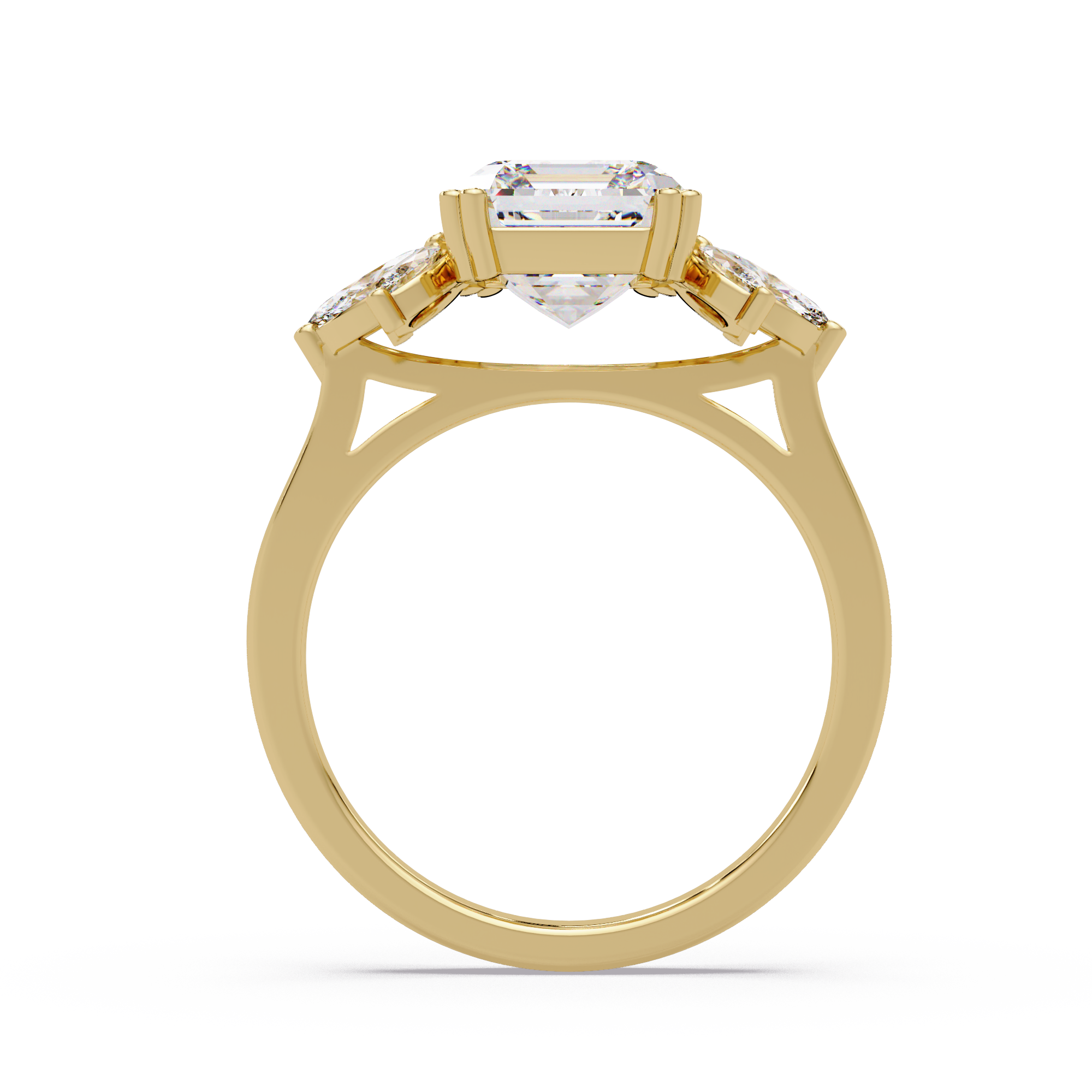 Emerald Cut Diamond Marquise Floral Cluster Engagement Ring