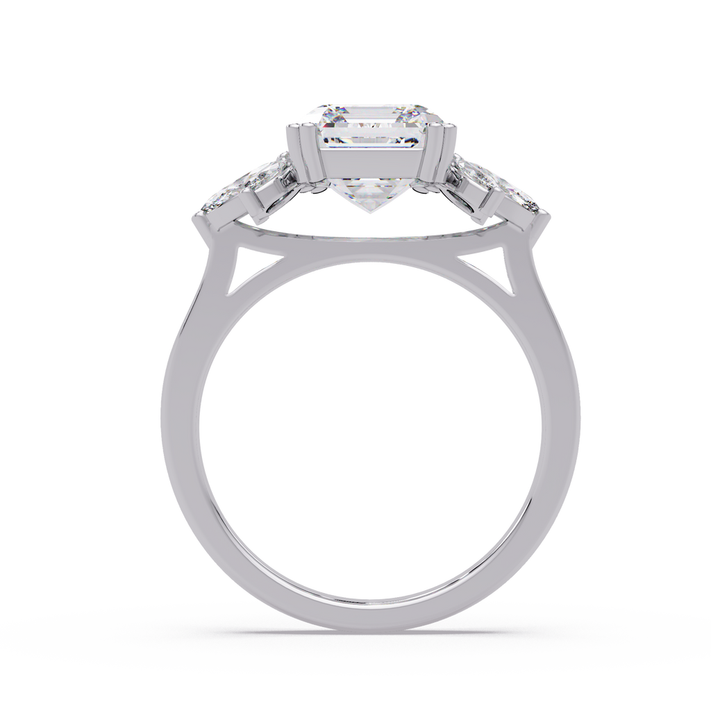 Emerald Cut Diamond Marquise Floral Cluster Engagement Ring