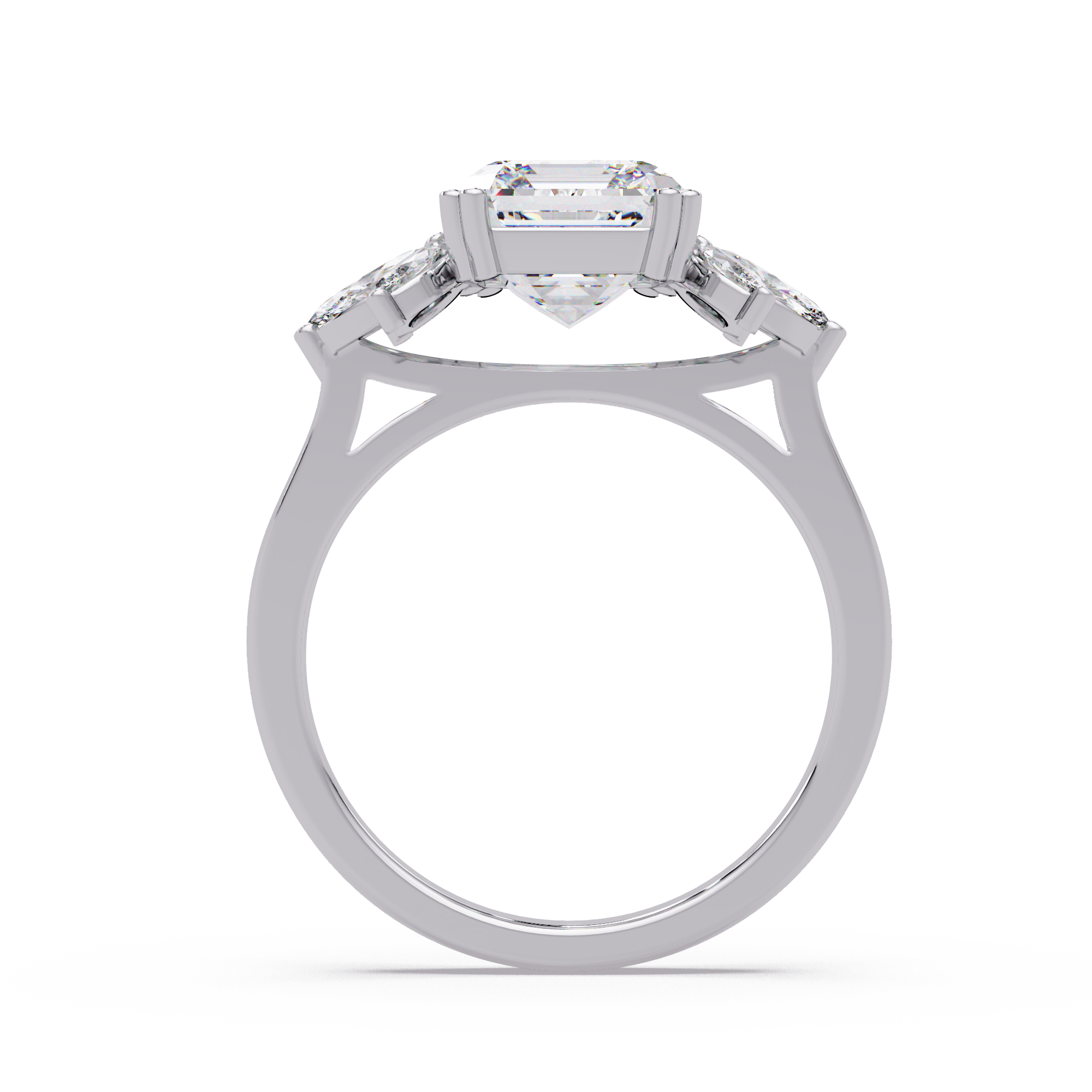 Emerald Cut Diamond Marquise Floral Cluster Engagement Ring
