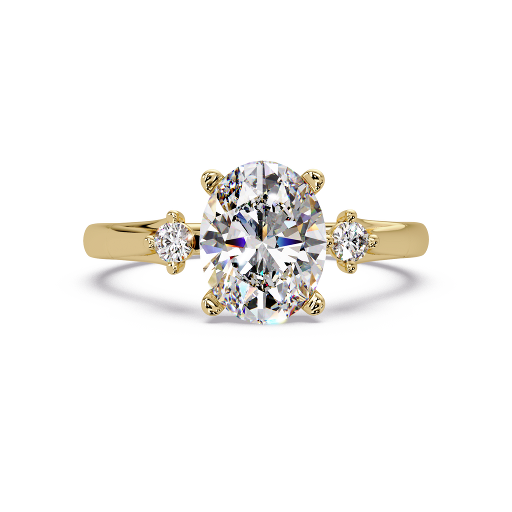 Oval Cut Diamond Three Stone Hidden Halo Engagement Ring