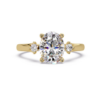 Oval Cut Diamond Three Stone Hidden Halo Engagement Ring