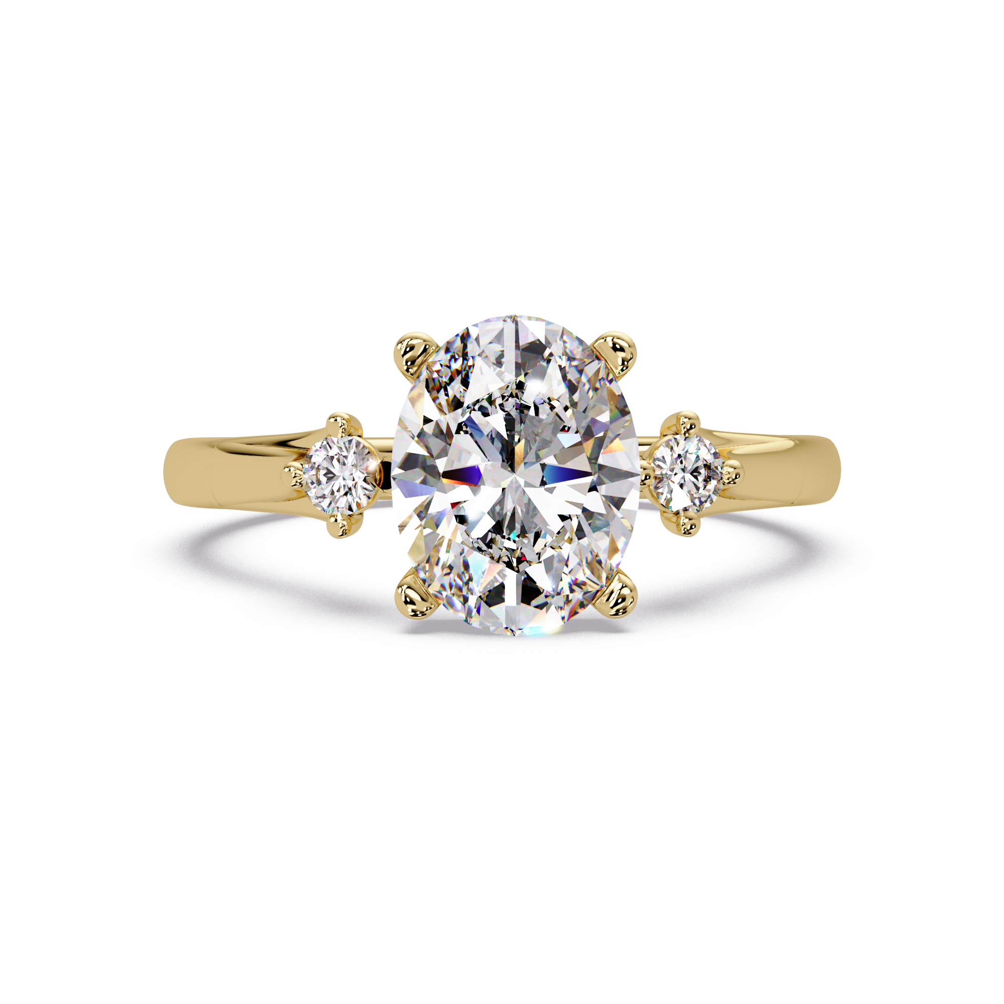 Oval Cut Diamond Three Stone Hidden Halo Engagement Ring