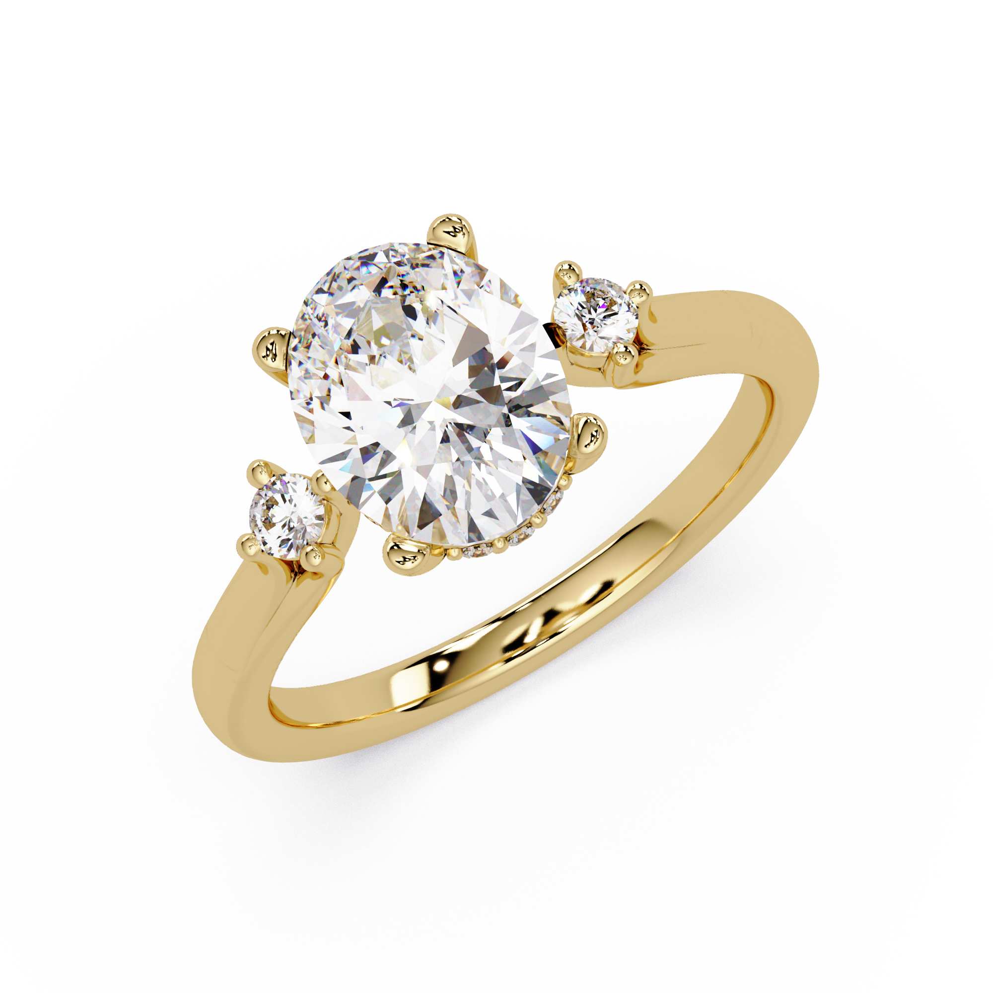 Oval Cut Diamond Three Stone Hidden Halo Engagement Ring