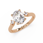 Oval Cut Diamond Three Stone Hidden Halo Engagement Ring
