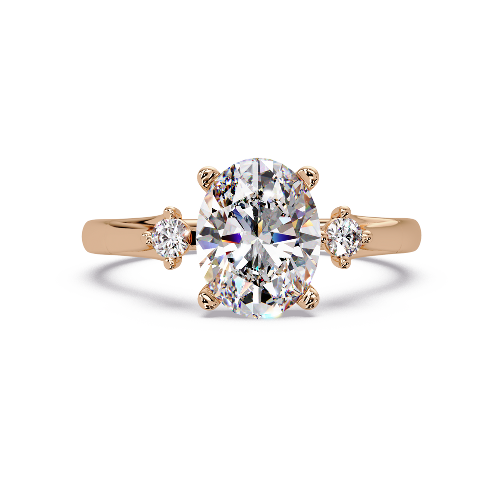 Oval Cut Diamond Three Stone Hidden Halo Engagement Ring