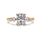 Oval Cut Diamond Three Stone Hidden Halo Engagement Ring