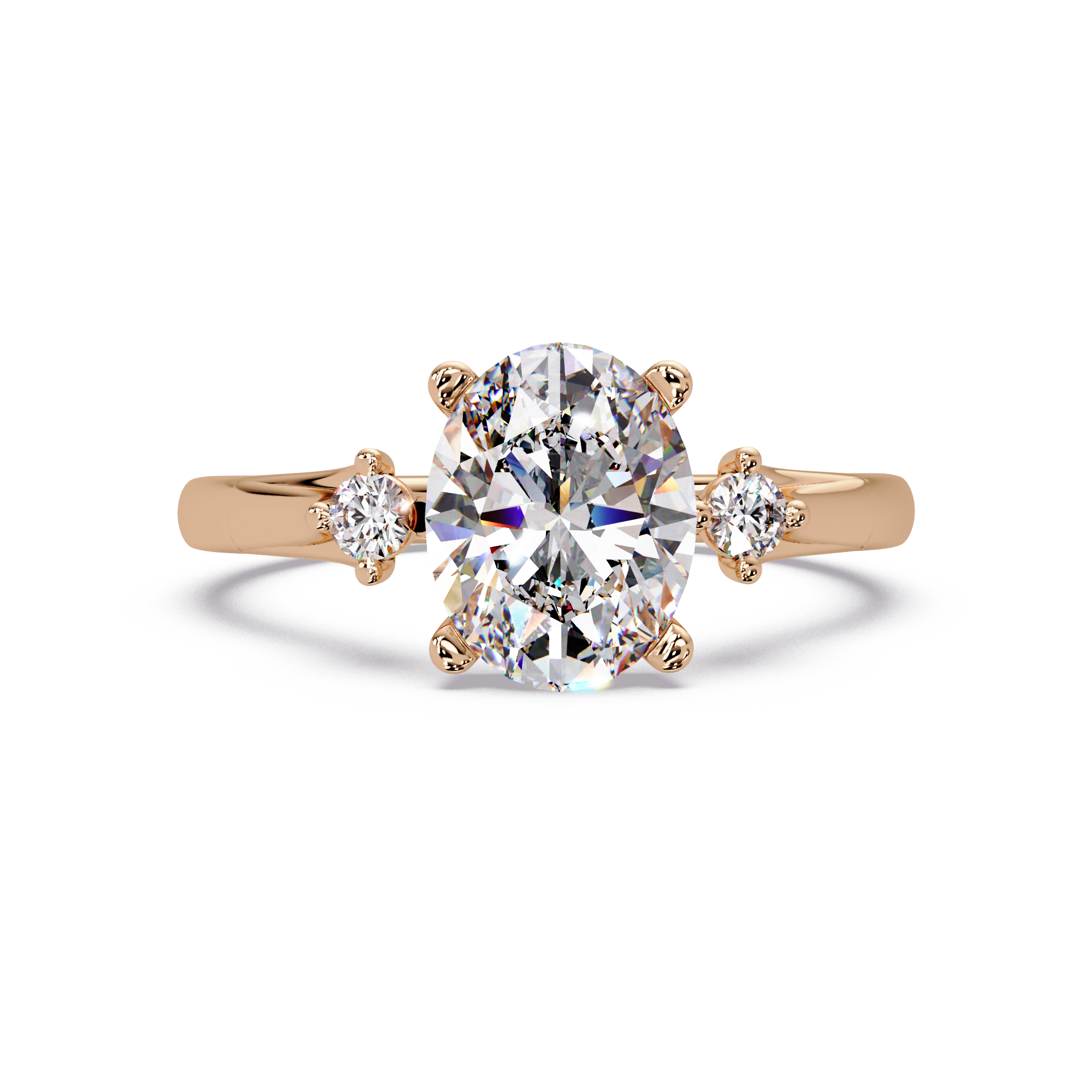 Oval Cut Diamond Three Stone Hidden Halo Engagement Ring