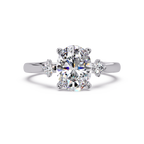 Oval Cut Diamond Three Stone Hidden Halo Engagement Ring