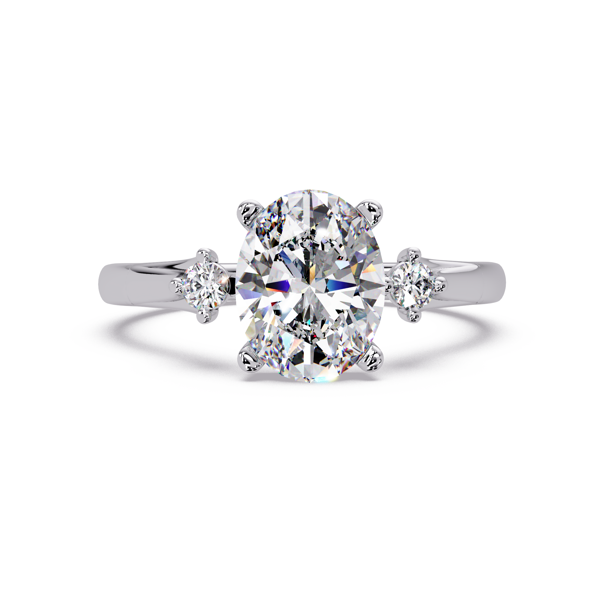 Oval Cut Diamond Three Stone Hidden Halo Engagement Ring