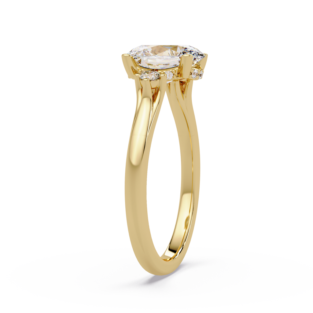 Oval Cut Diamond Three Stone Hidden Halo Engagement Ring