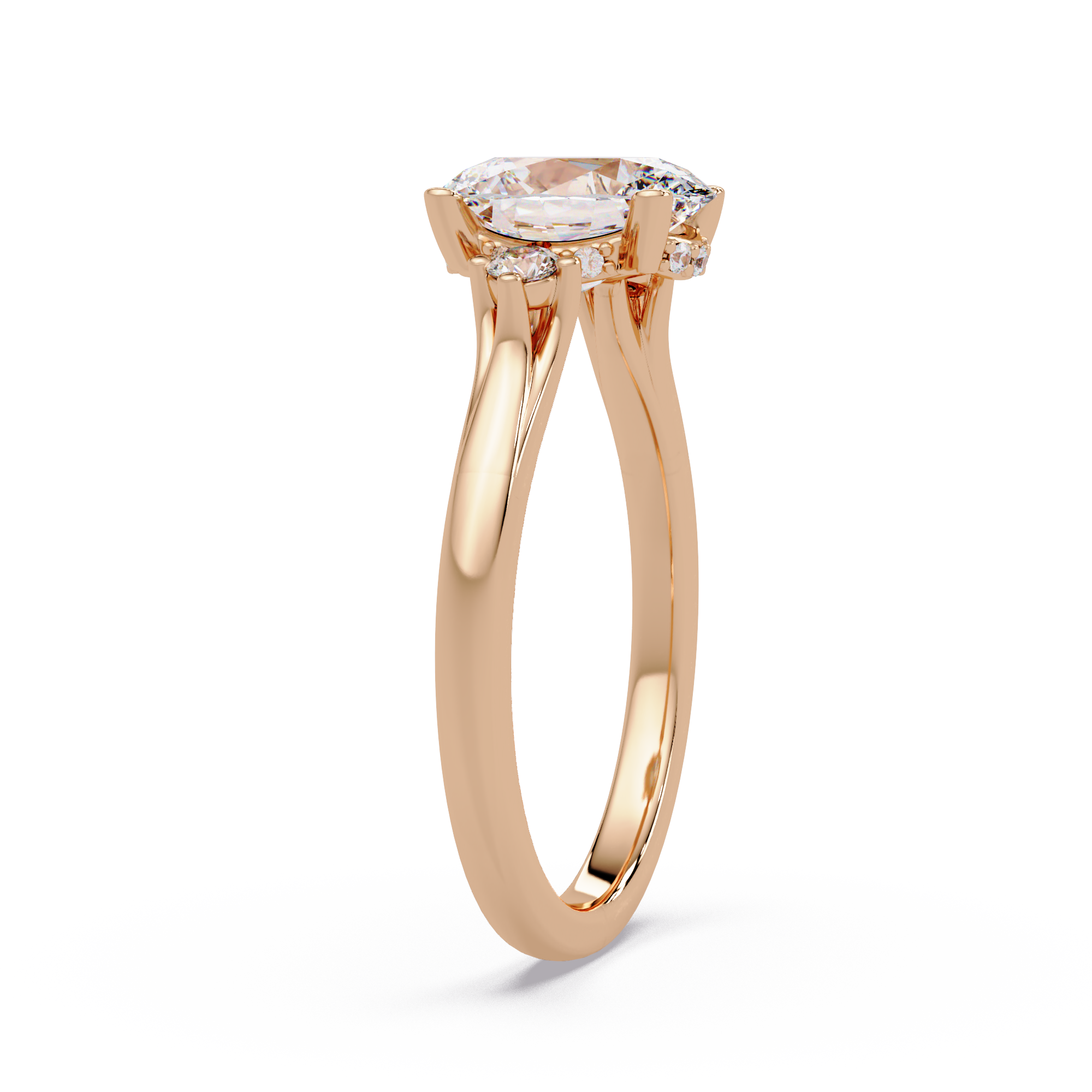 Oval Cut Diamond Three Stone Hidden Halo Engagement Ring