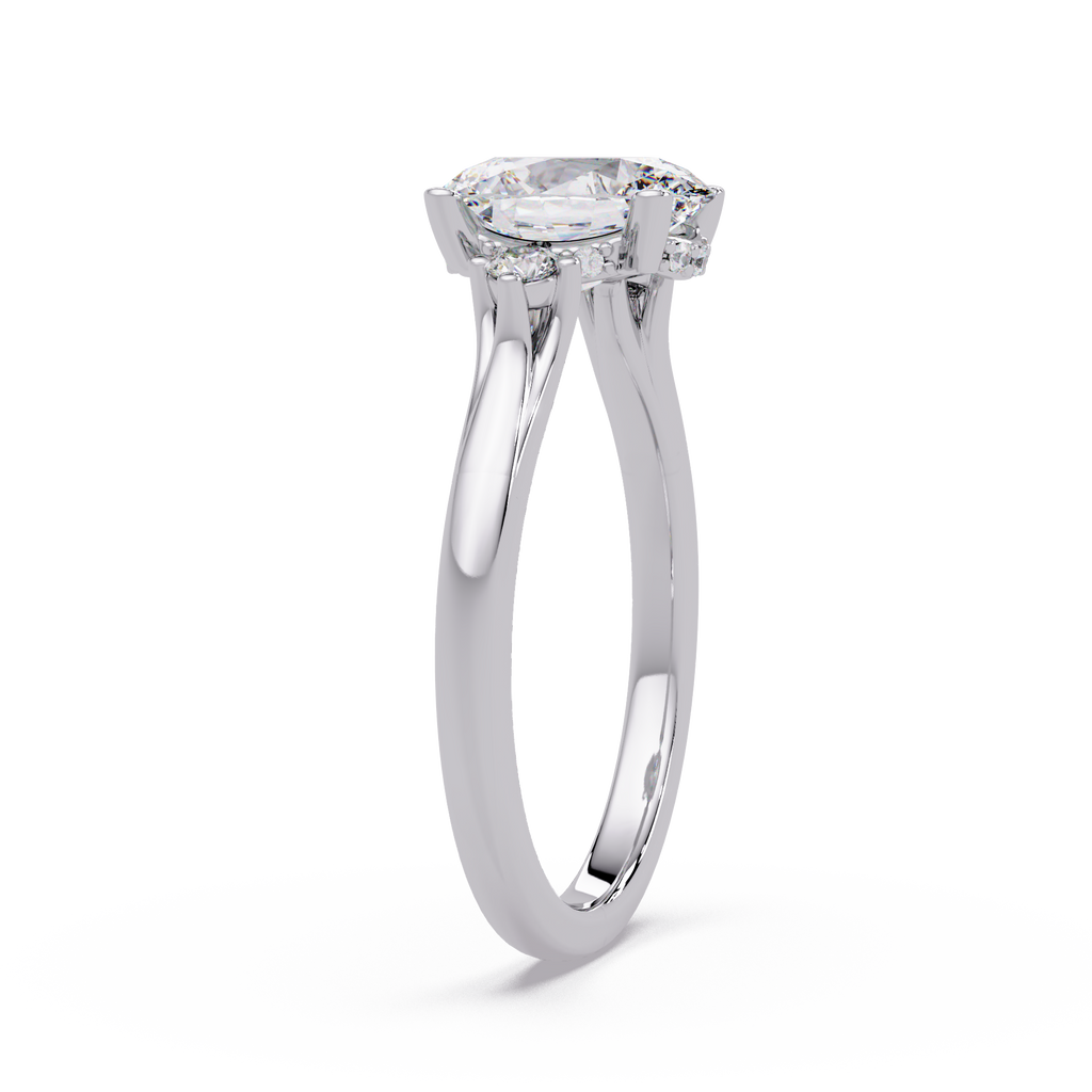 Oval Cut Diamond Three Stone Hidden Halo Engagement Ring