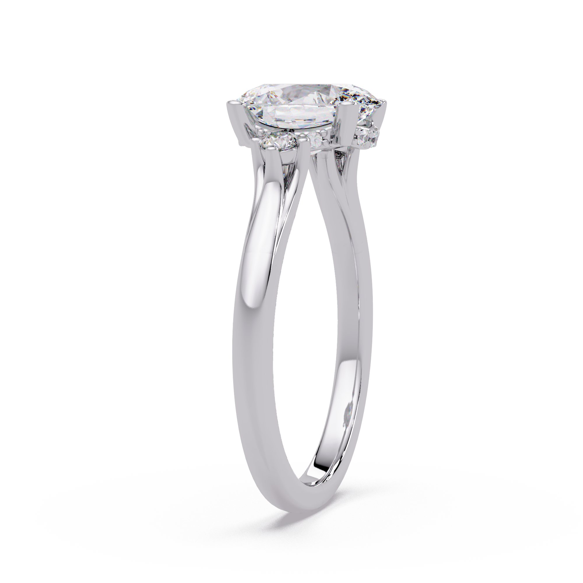 Oval Cut Diamond Three Stone Hidden Halo Engagement Ring