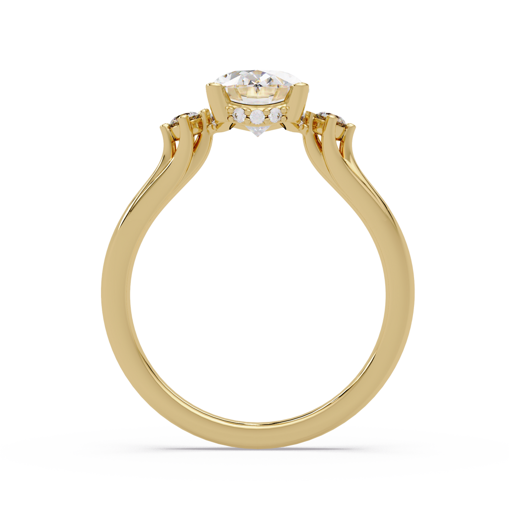 Oval Cut Diamond Three Stone Hidden Halo Engagement Ring