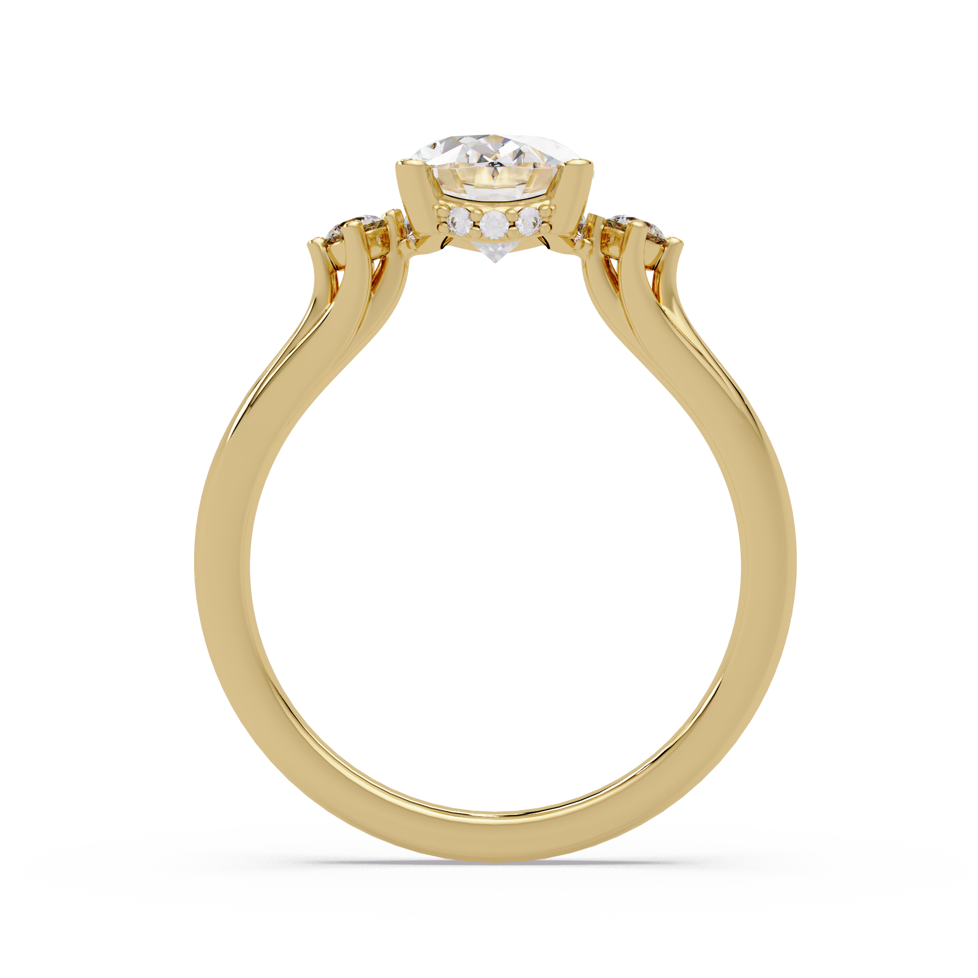 Oval Cut Diamond Three Stone Hidden Halo Engagement Ring