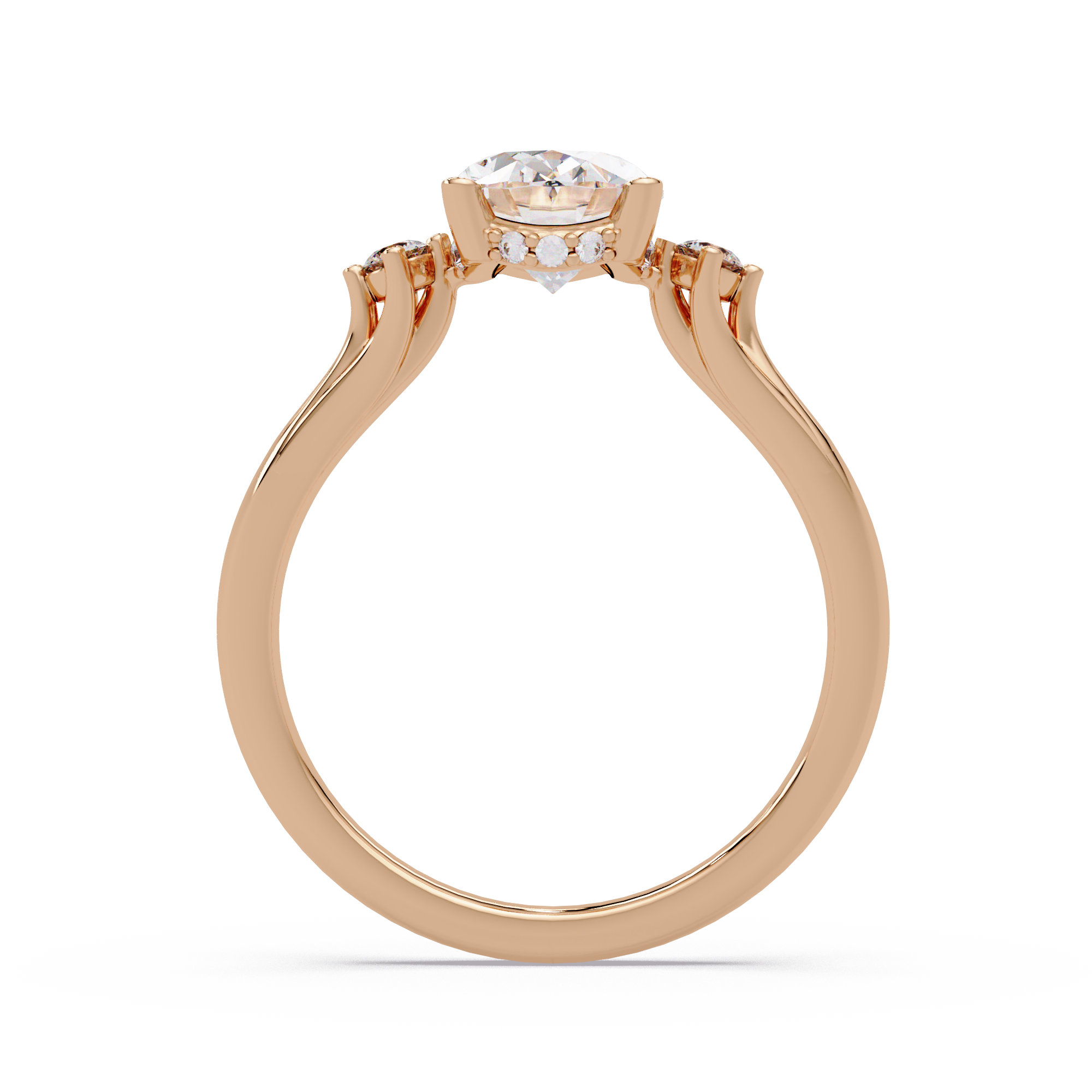 Oval Cut Diamond Three Stone Hidden Halo Engagement Ring