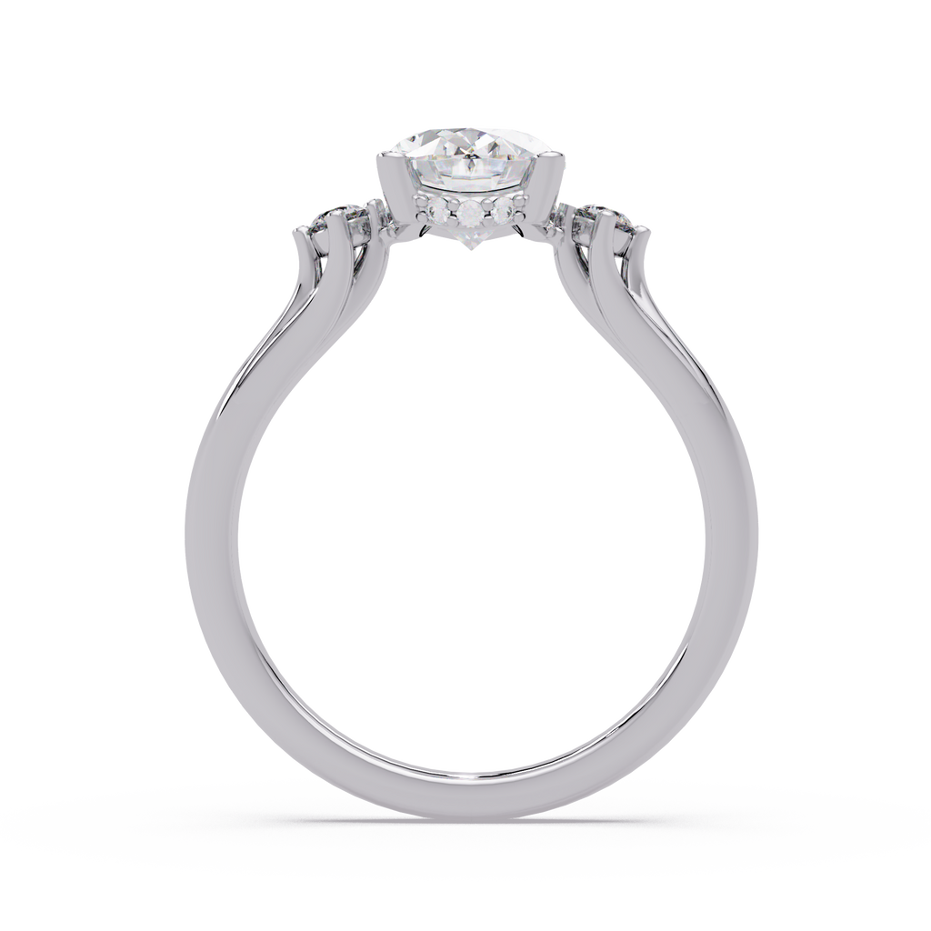 Oval Cut Diamond Three Stone Hidden Halo Engagement Ring