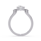 Oval Cut Diamond Three Stone Hidden Halo Engagement Ring