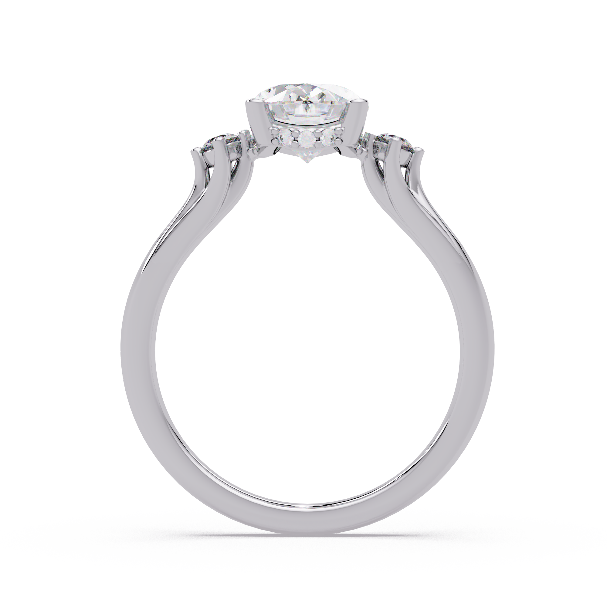 Oval Cut Diamond Three Stone Hidden Halo Engagement Ring
