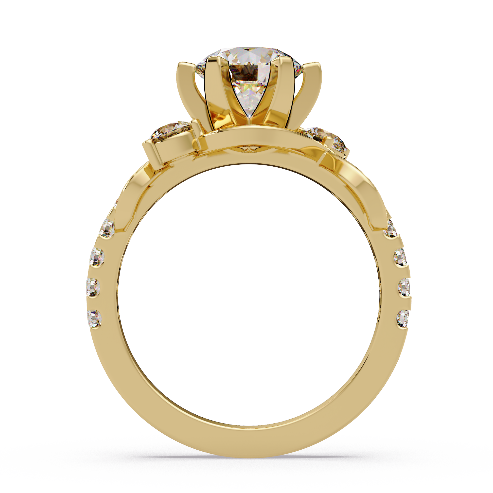 Round Cut Diamond Bypass Three Stone Engagement Ring