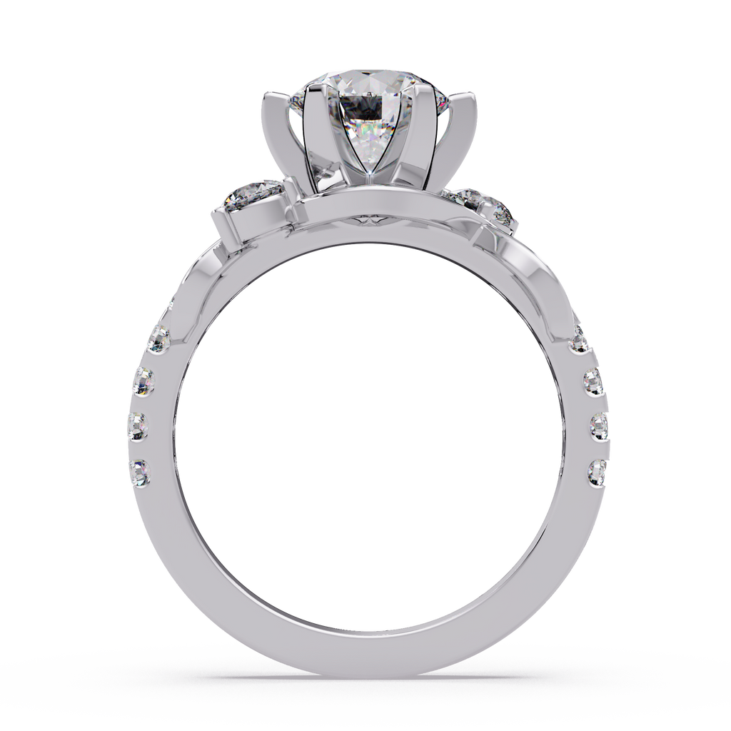 Round Cut Diamond Bypass Three Stone Engagement Ring