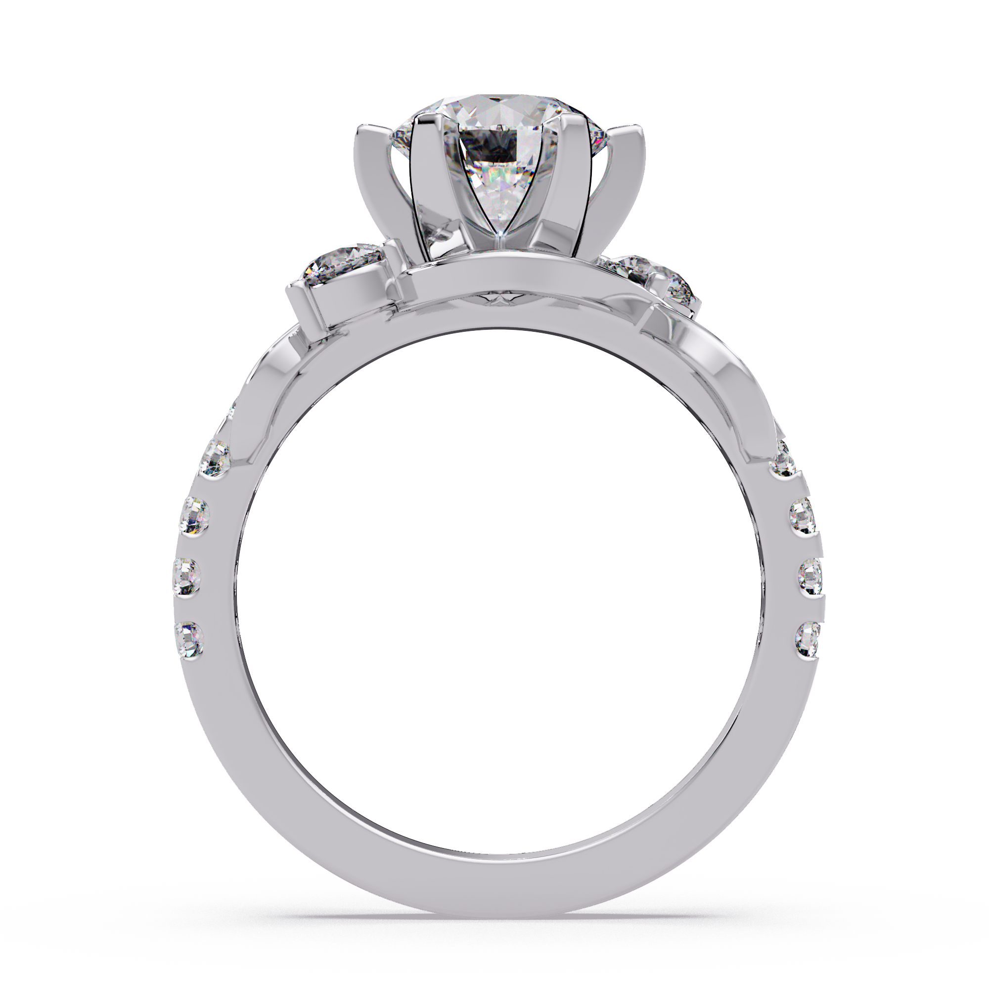 Round Cut Diamond Bypass Three Stone Engagement Ring