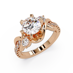 Round Cut Diamond Bypass Three Stone Engagement Ring