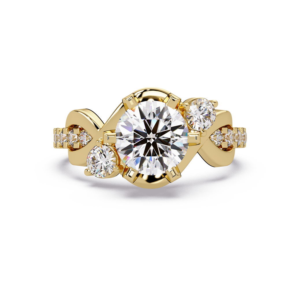 Round Cut Diamond Bypass Three Stone Engagement Ring