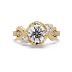 Round Cut Diamond Bypass Three Stone Engagement Ring