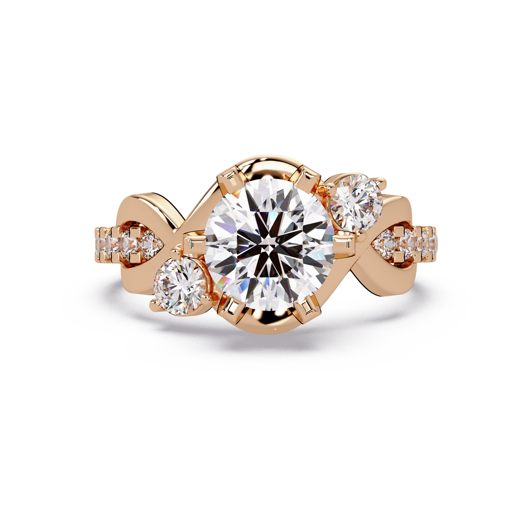 Round Cut Diamond Bypass Three Stone Engagement Ring
