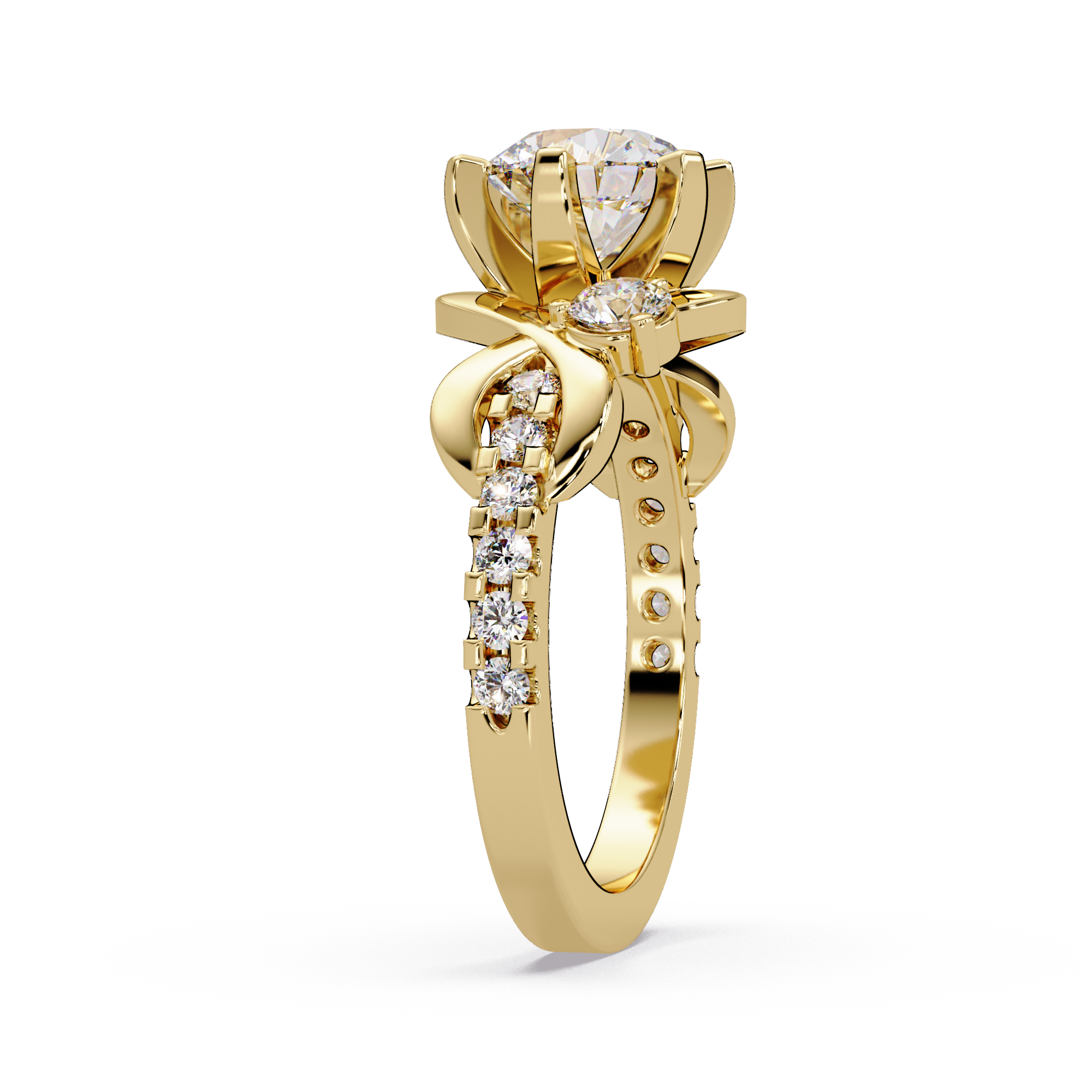 Round Cut Diamond Bypass Three Stone Engagement Ring