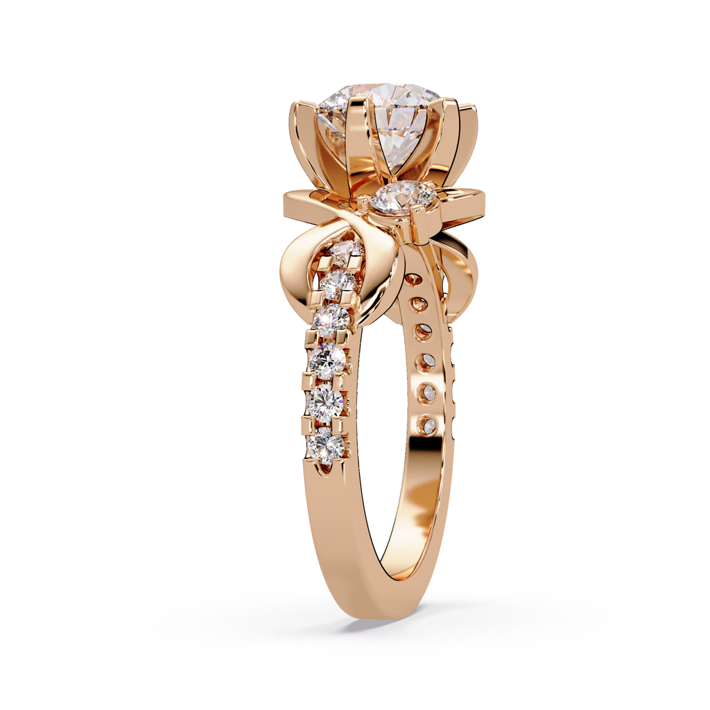 Round Cut Diamond Bypass Three Stone Engagement Ring