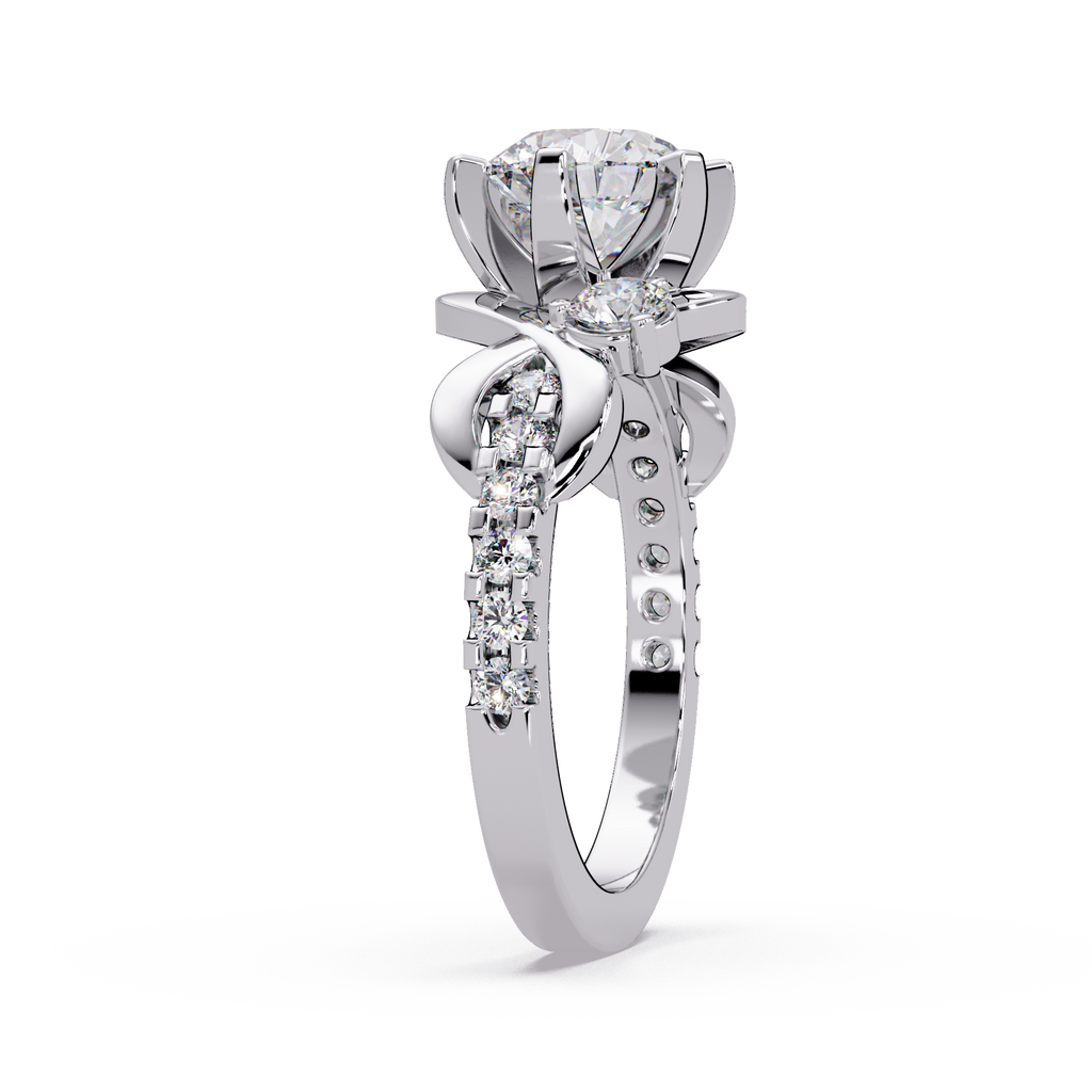 Round Cut Diamond Bypass Three Stone Engagement Ring