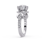 Round Cut Diamond Bypass Three Stone Engagement Ring