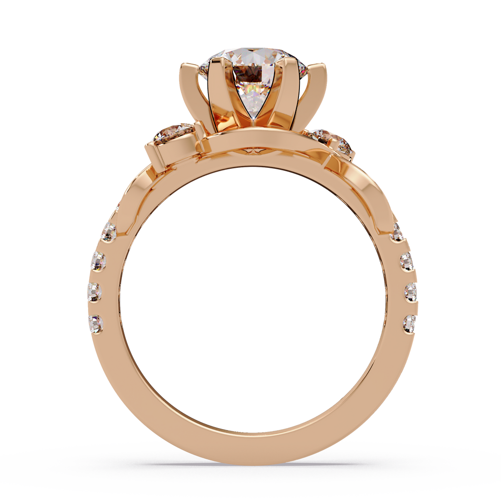 Round Cut Diamond Bypass Three Stone Engagement Ring