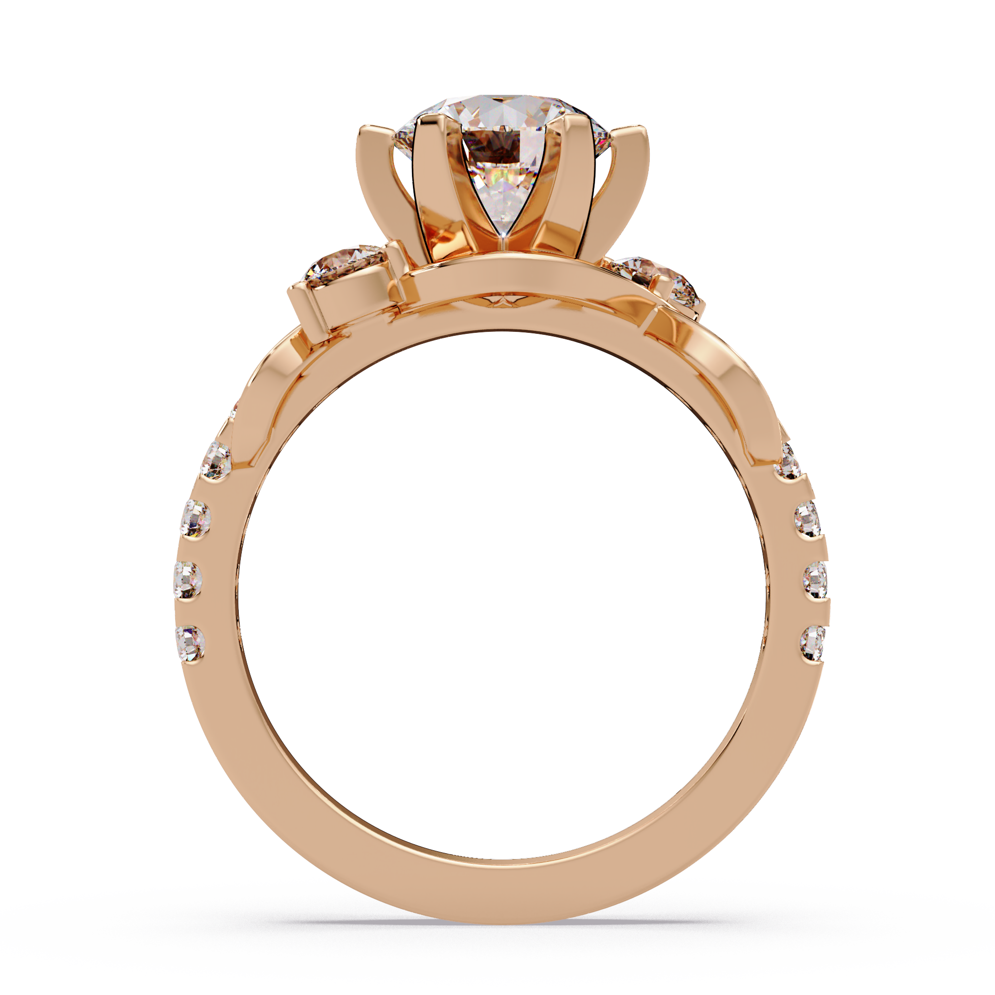 Round Cut Diamond Bypass Three Stone Engagement Ring