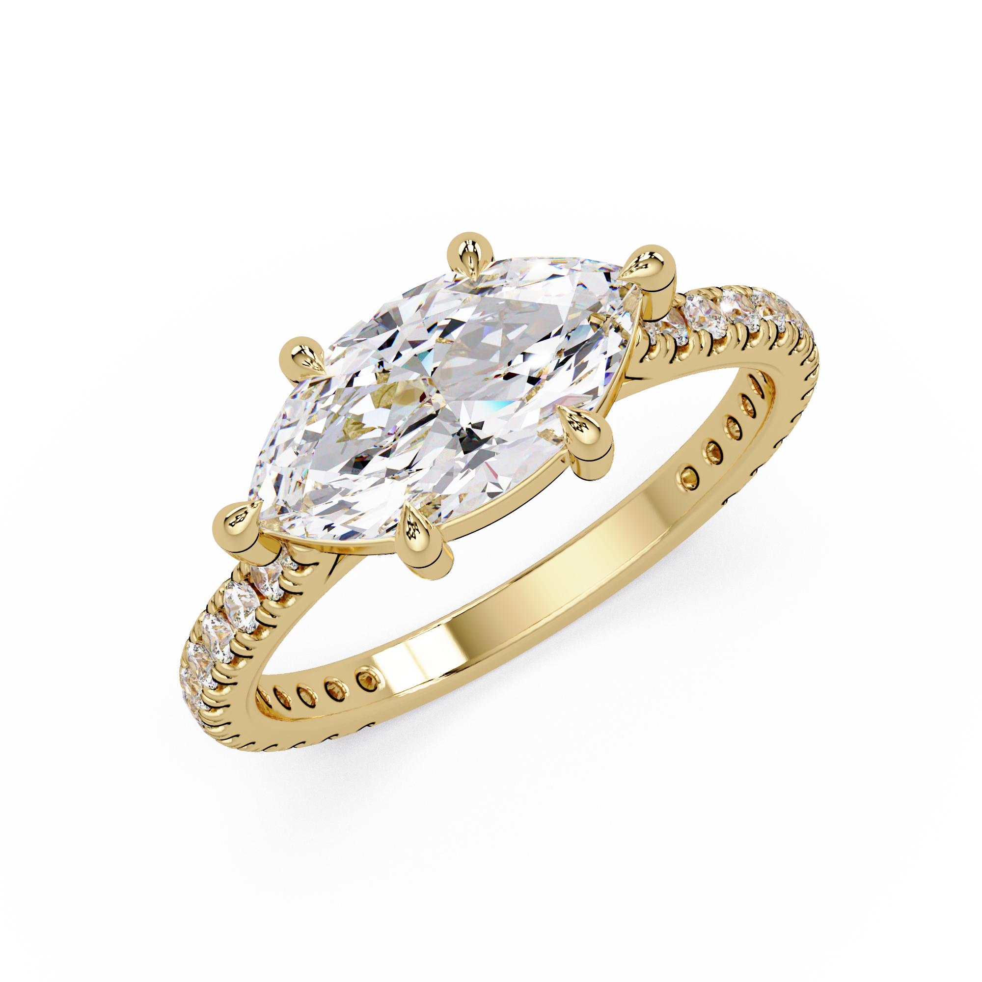 East-West Marquise Cut Diamond Engagement Ring