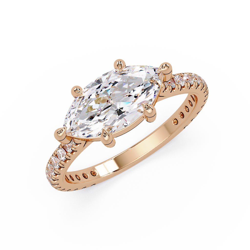 East-West Marquise Cut Diamond Engagement Ring