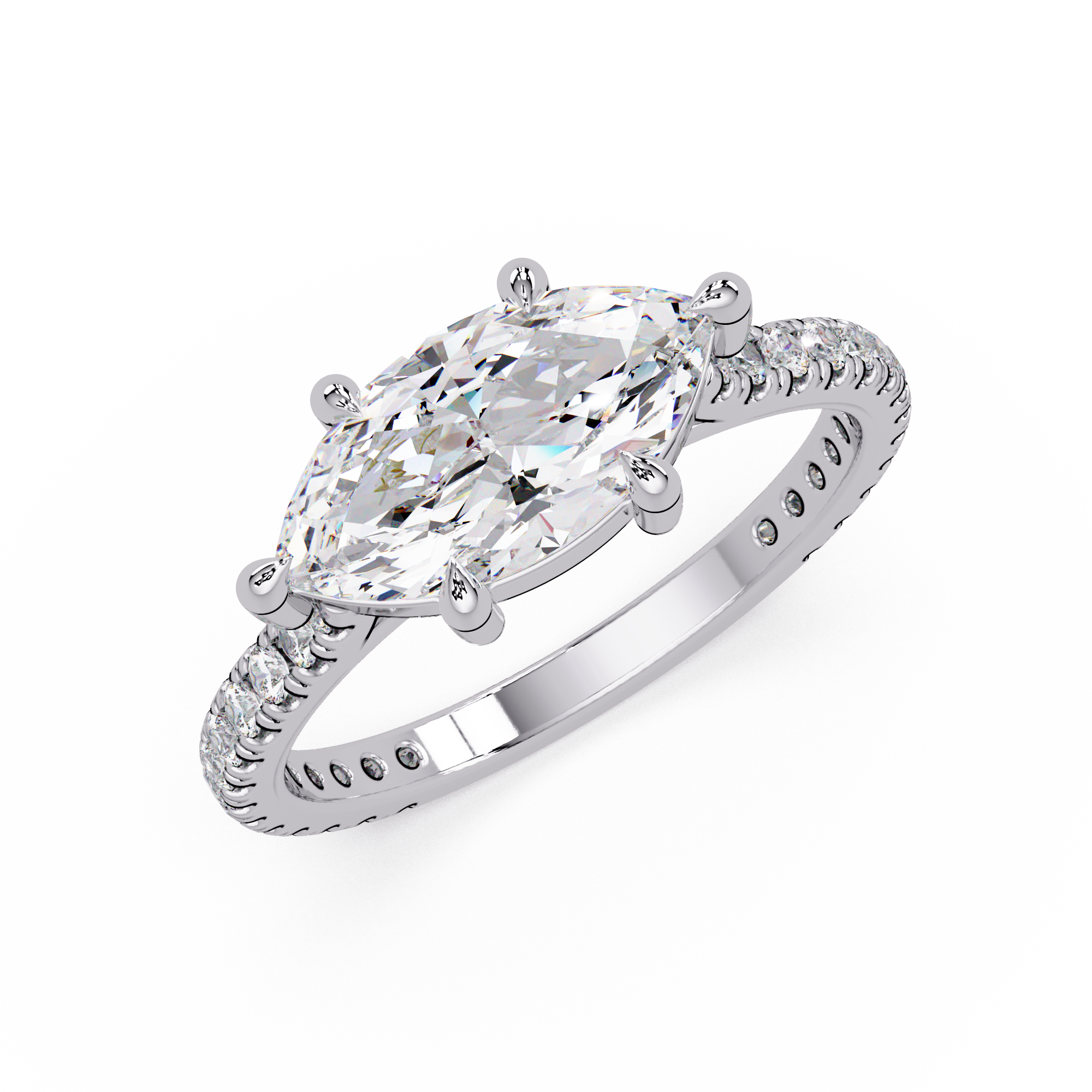East-West Marquise Cut Diamond Engagement Ring