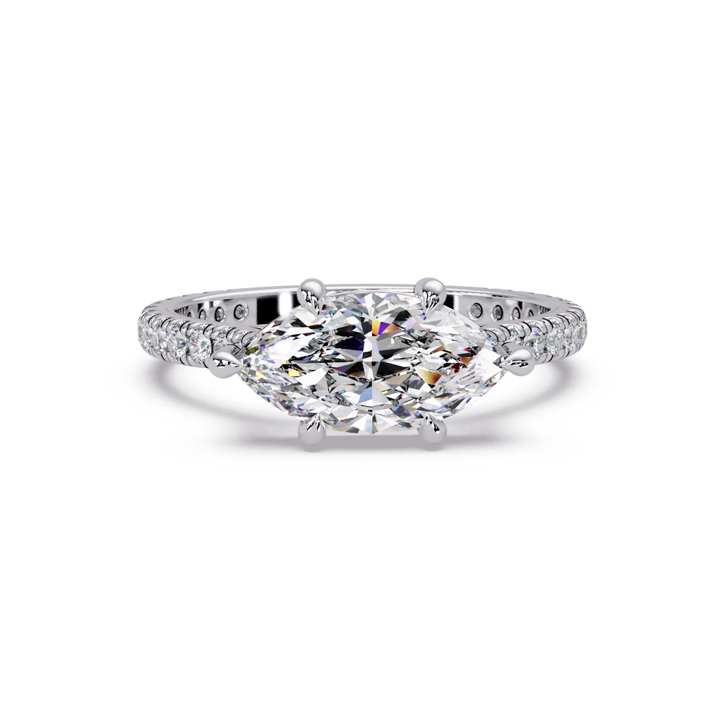 East-West Marquise Cut Diamond Engagement Ring