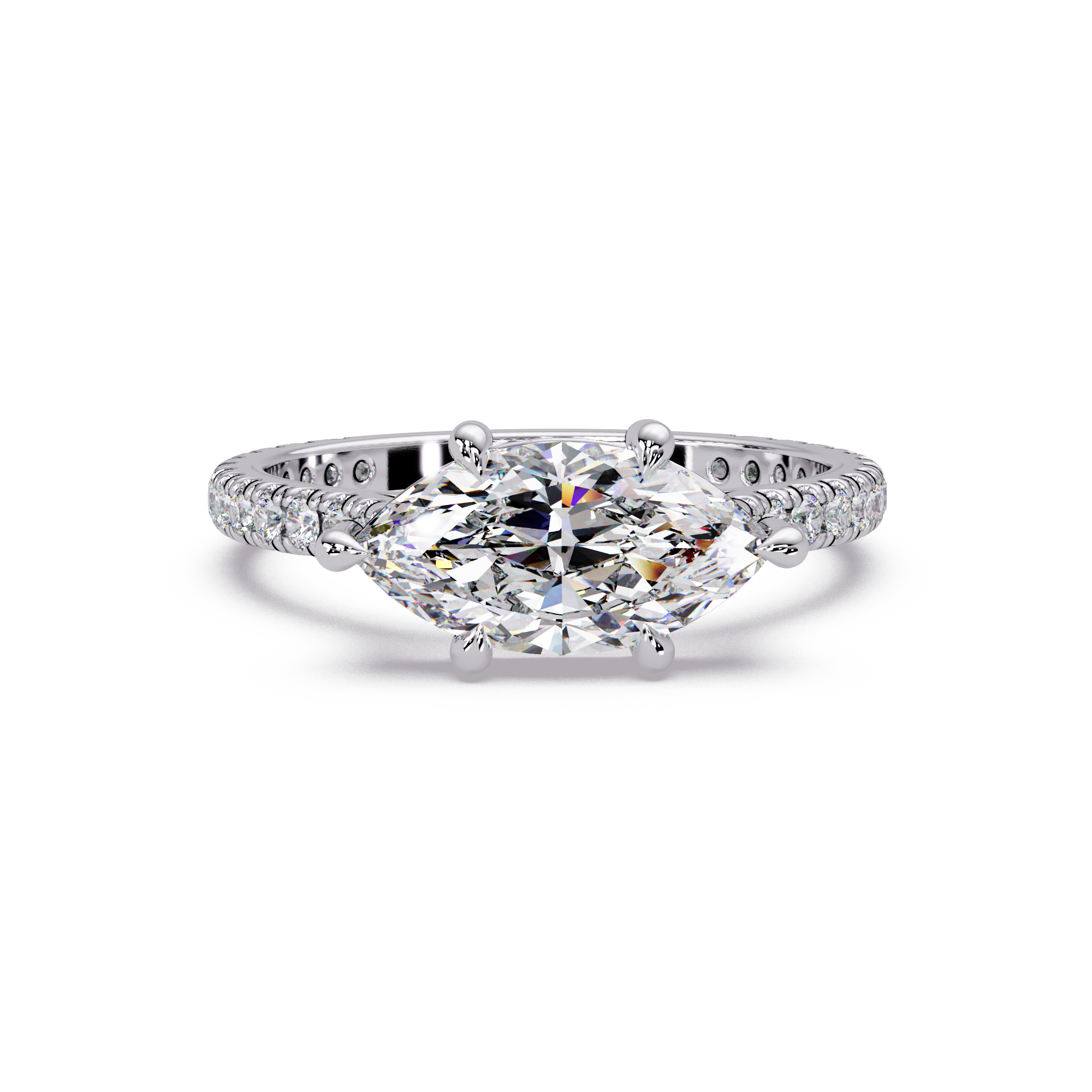 East-West Marquise Cut Diamond Engagement Ring