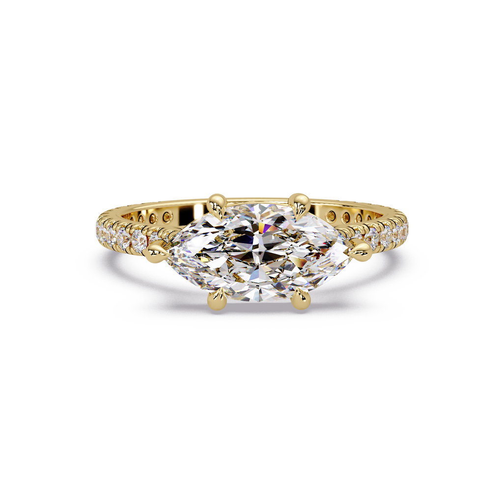 East-West Marquise Cut Diamond Engagement Ring