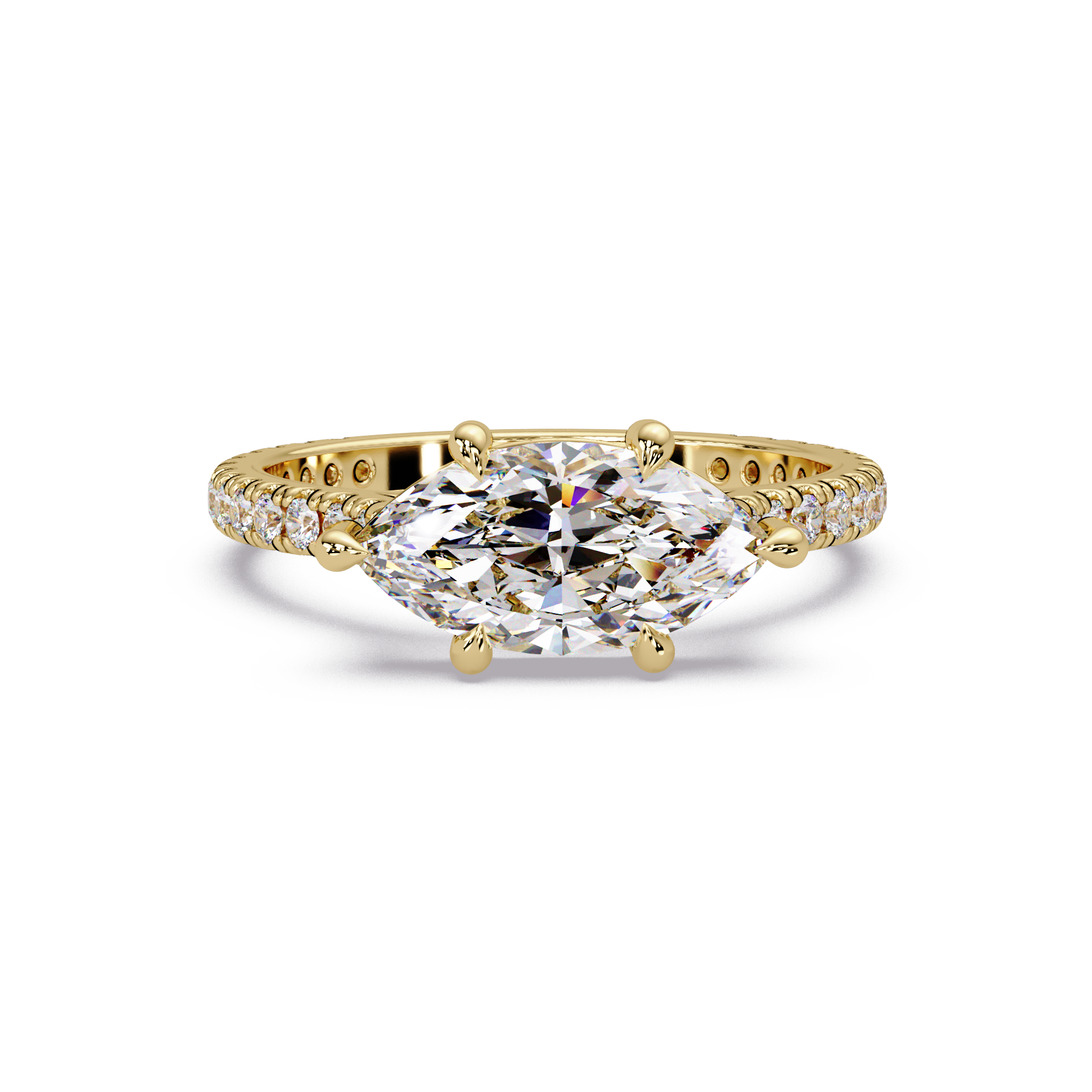 East-West Marquise Cut Diamond Engagement Ring