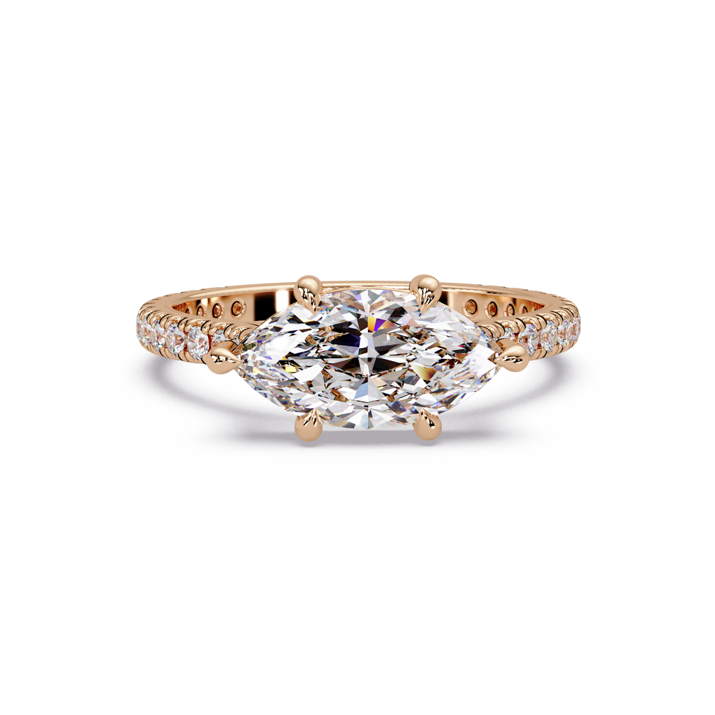 East-West Marquise Cut Diamond Engagement Ring